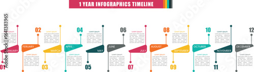 Year planner, 12 months, 1 year, Timeline infographics design vector and Presentation business can be used for Business concept with 12 options, steps or processes, goal 