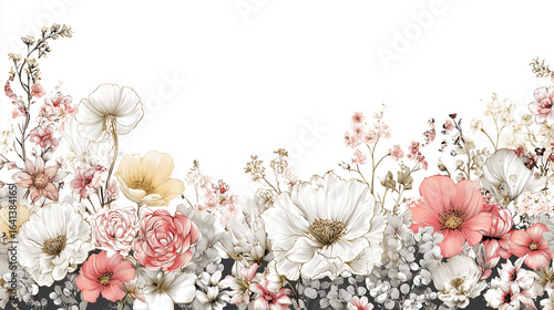beautiful white pink floral border illustration