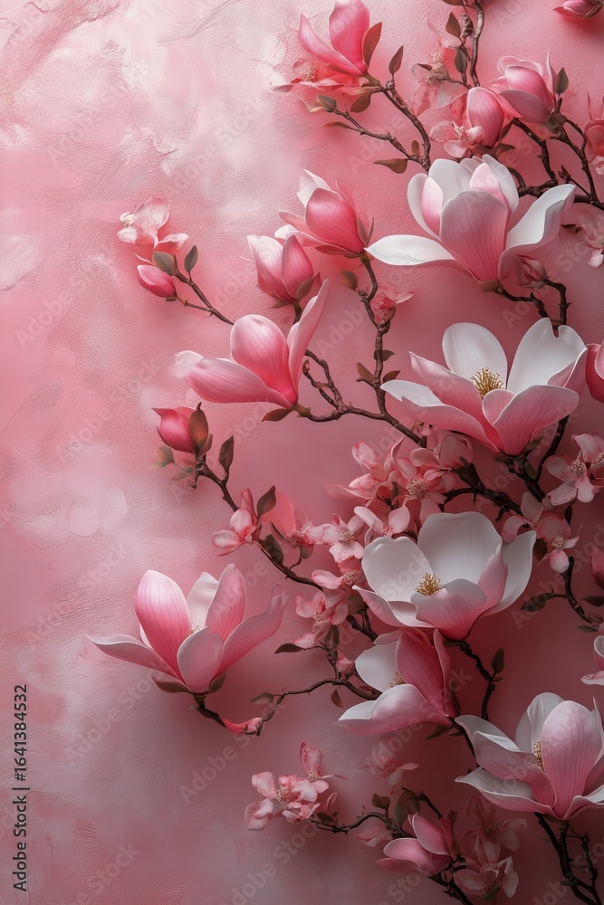 Naklejka premium Blossoming Magnolia Flowers in Soft Pink Hues During Spring Season.