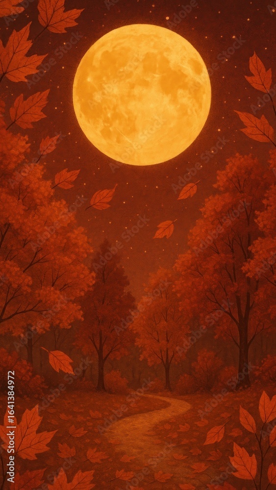 Fototapeta premium Autumn moonlit forest path