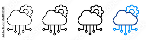 Cloud Computing Icon Multiple Outline Collection Set