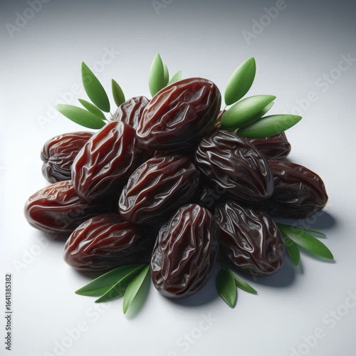 Wallpaper Mural Delicious dark-colored prunes surrounded by green leaves. Bright details and a monochrome background emphasize their fleshy texture and freshness. Torontodigital.ca