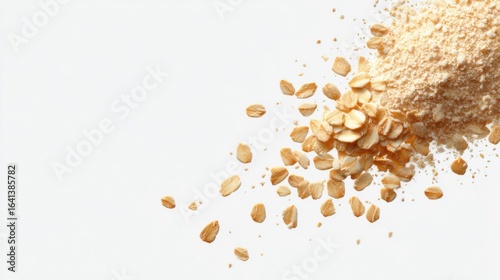 Wallpaper Mural Scattered Rolled Oats and Powdery Oat Flour on White Background Torontodigital.ca