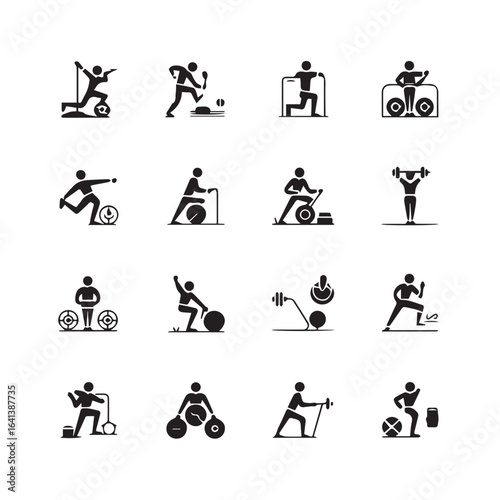 Collection of various fitness and exercise activity icon representations  design