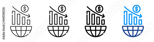Economic Crisis Icon Multiple Outline Collection Set