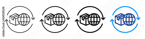 Worldwide Shipping Icon Multiple Outline Collection Set