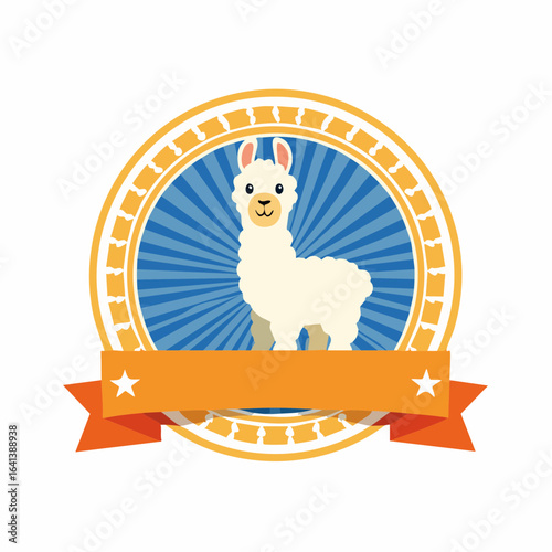 Charming Llama Cartoon Illustration Set in a Decorative Circular Badge Design