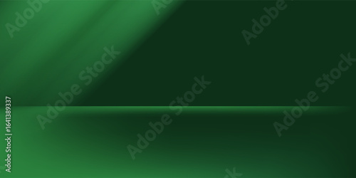 Dark green studio room. Limbo abstract background. 3d backdrop for product presentation. Minimal wall scene. Showcase, promotion display. Vector stage mockup illustration