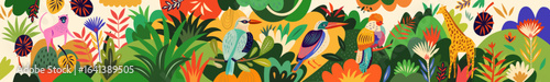 Vector colorful banner with birds and animals