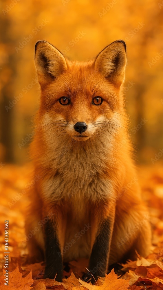 Fototapeta premium Vibrant autumn fox portrait scene.