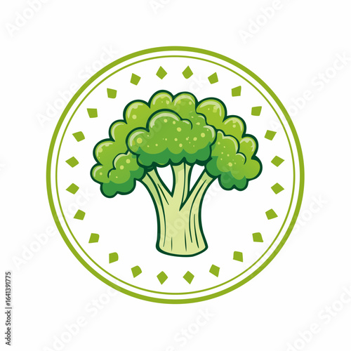 Delightful Green Broccoli Emblem: A Vibrant Vegetable Icon within a Decorative Circle