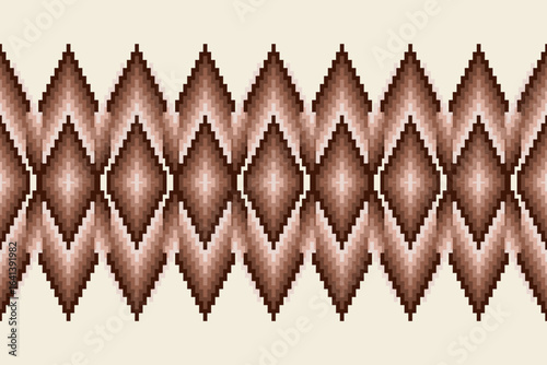 Ikat cross stitch geometric embroidery seamless knitted pattern on damask background. Perfect decorative design for sweater, fabric, decoration, illustration, ornament, texture, textile, interior