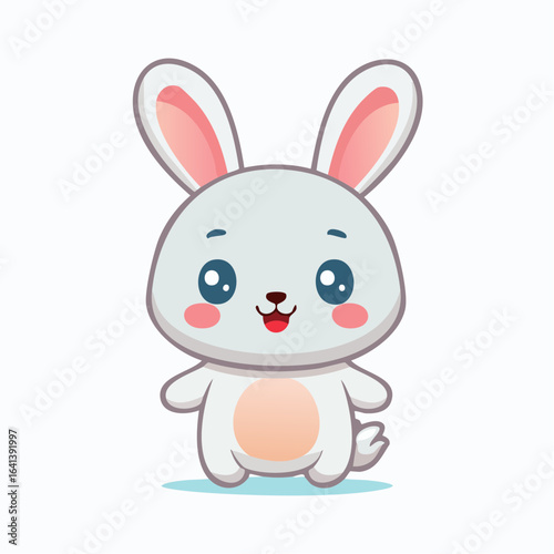 Adorable cartoon bunny with big blue eyes radiating charm and innocence on white background