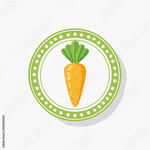Illustrated Carrot Surrounded by Decorative Green Circle with Stars and Dots