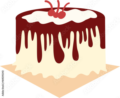 Chocholato cake with topping cherry illustration