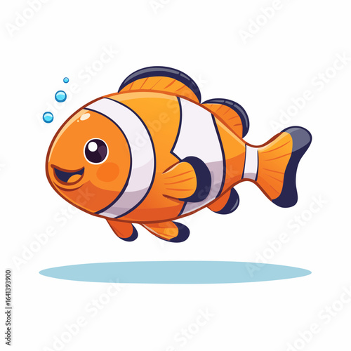 Adorable clownfish cartoon illustration with vibrant colors and a happy expression