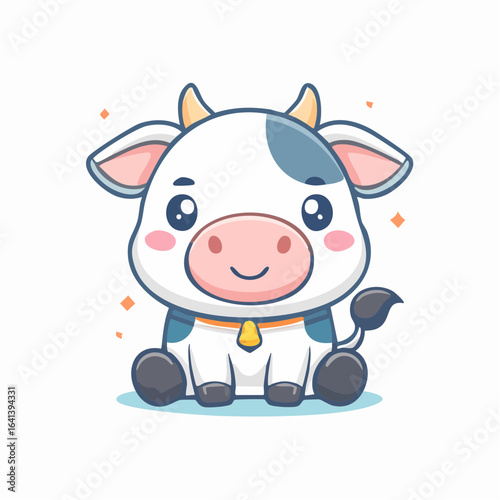 Adorable cartoon cow with a sweet smile radiates charm and innocence in this delightful artwork