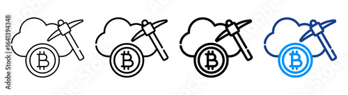 Cloud Mining Icon Multiple Outline Collection Set