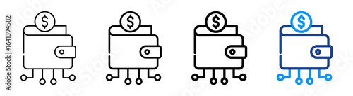 Digital Wallet Icon Multiple Outline Collection Set