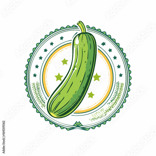 Artistic zucchini illustration with decorative frame showcasing natural freshness