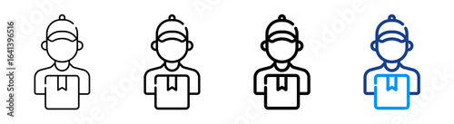 Delivery Boy Icon Multiple Outline Collection Set