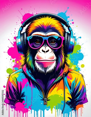 Colorful monkey with headphones (3)