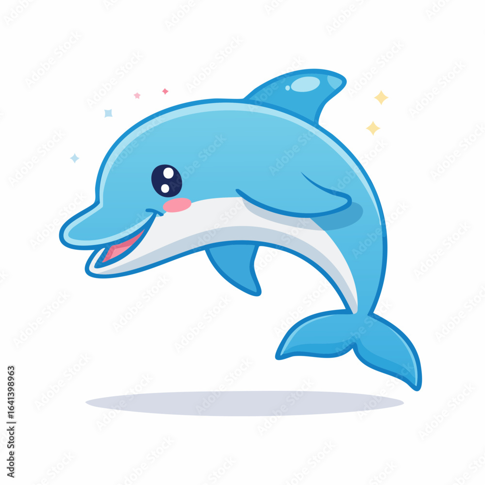 Fototapeta premium Cute Cartoon Dolphin Illustration with Sparkling Elements, Perfect for Children Designs