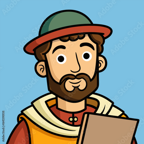 Man with hat holding board cartoon style