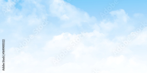 Blue sky with white soft clouds. Summer background. Clearing day and good weather in the morning. Beautiful universally cloudscape background. 