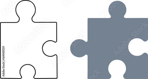 Puzzle Piece. Pieces illustration. Jigsaw icon. Outline graphic. Gray scale puzzle.