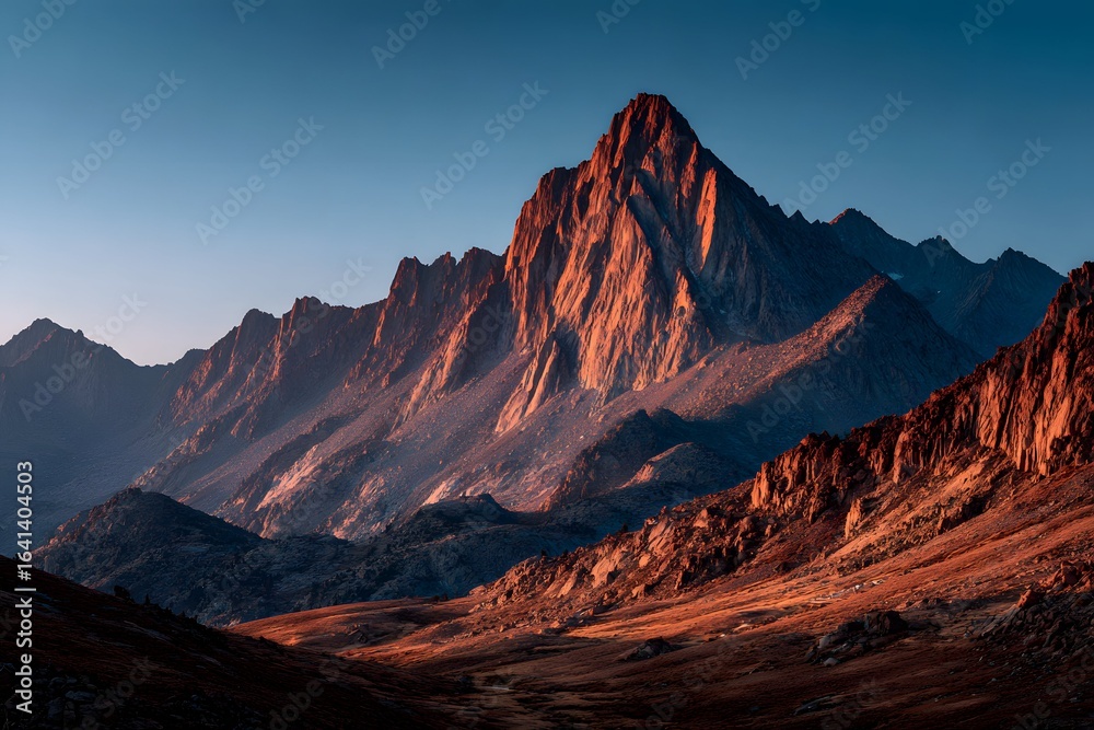 Fototapeta premium alpenglow fills peaks with warm hush evoking calm awe and gentle reverence
