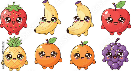 Vector art of collection of cute cartoon fruits with happy faces