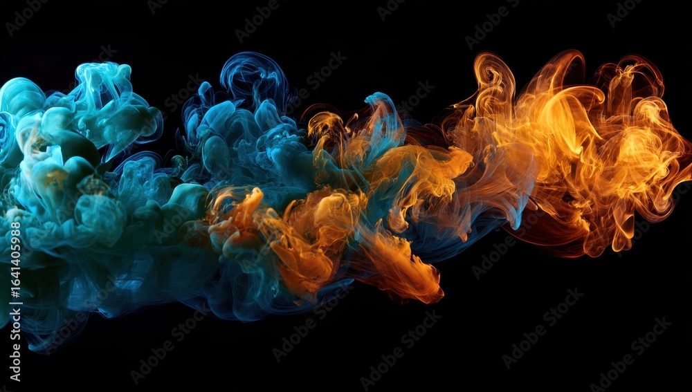 Fototapeta premium Abstract ink and fire, swirling and mixing on black background