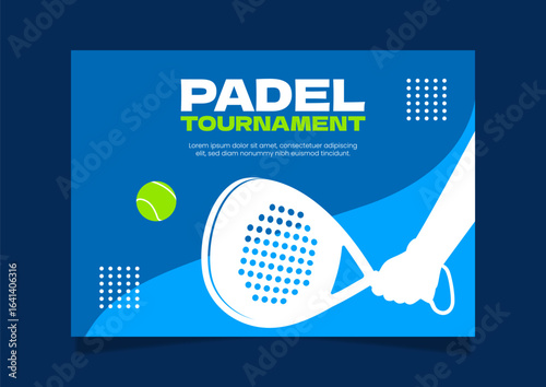 Padel sport competition banner. Background with silhouette images of padel racket, ball and padel serve. Vector illustration of padel sport athlete.