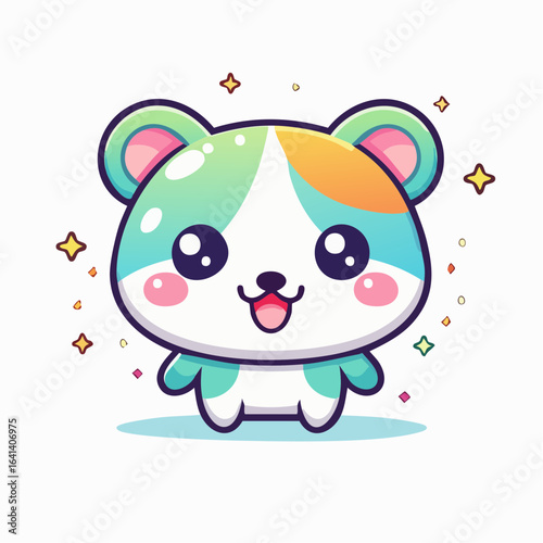 Adorable Cartoon Animal Character with Colorful Fur and Sparkling Details Illustration