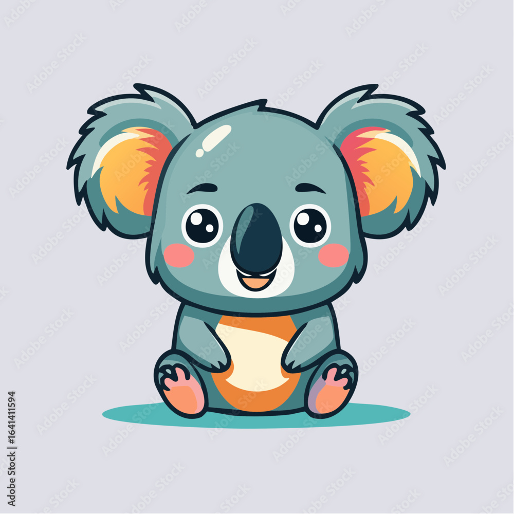 Fototapeta premium Adorable Cartoon Koala Sitting and Smiling with Big Eyes and Rosy Cheeks Illustration