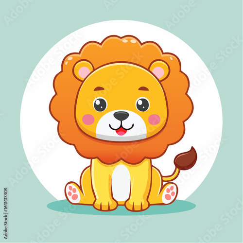 Delightful Cartoon Lion Cub Sitting, A Charming Vector Illustration for Children