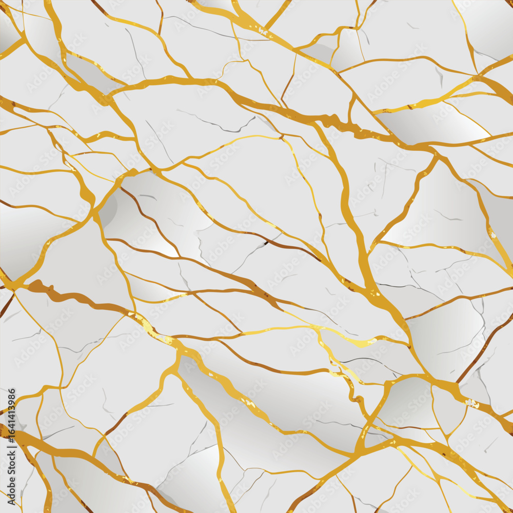Fototapeta premium White Marble Texture with Gold Veins Seamless Background