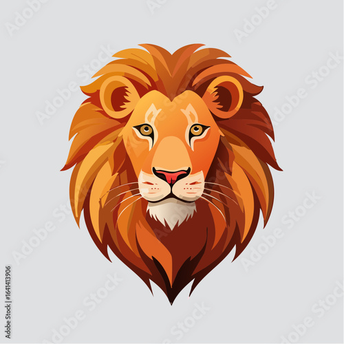 Majestic Lion Head Portrait with Geometric Style Mane in Warm Colors Illustration