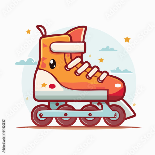 Cute cartoon inline skate with happy face illustration for kids and active lifestyle