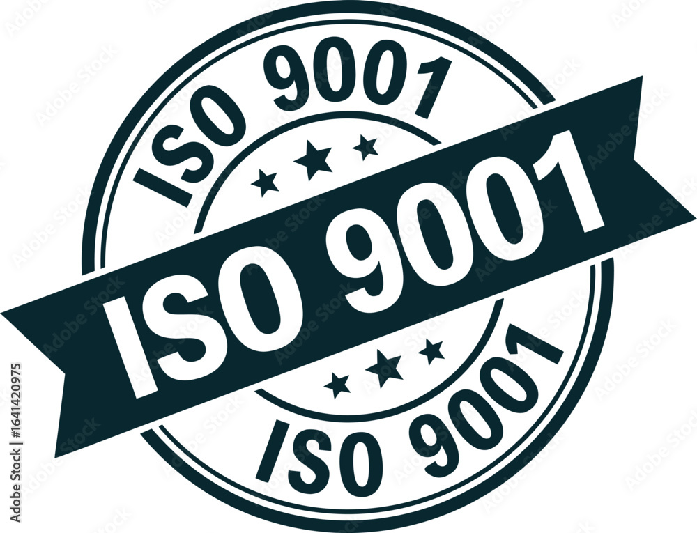 Fototapeta premium ISO 9001 certified quality management system vector stamp seal and ribbon badge design