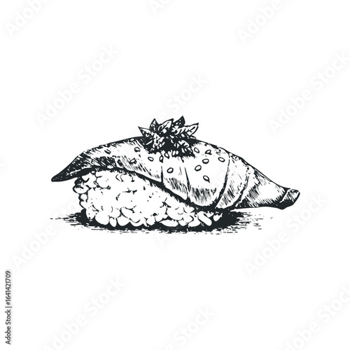 Hand Drawn Sketch of a Delicious Unagi Nigiri Sushi