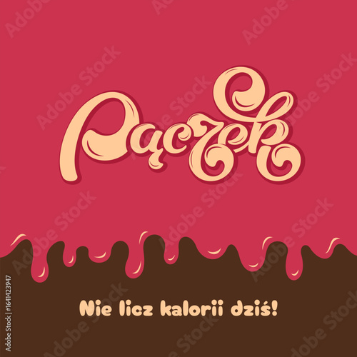Vector Lettering Illustration Panczek (this word means Donut in Polish) on berry jam background
