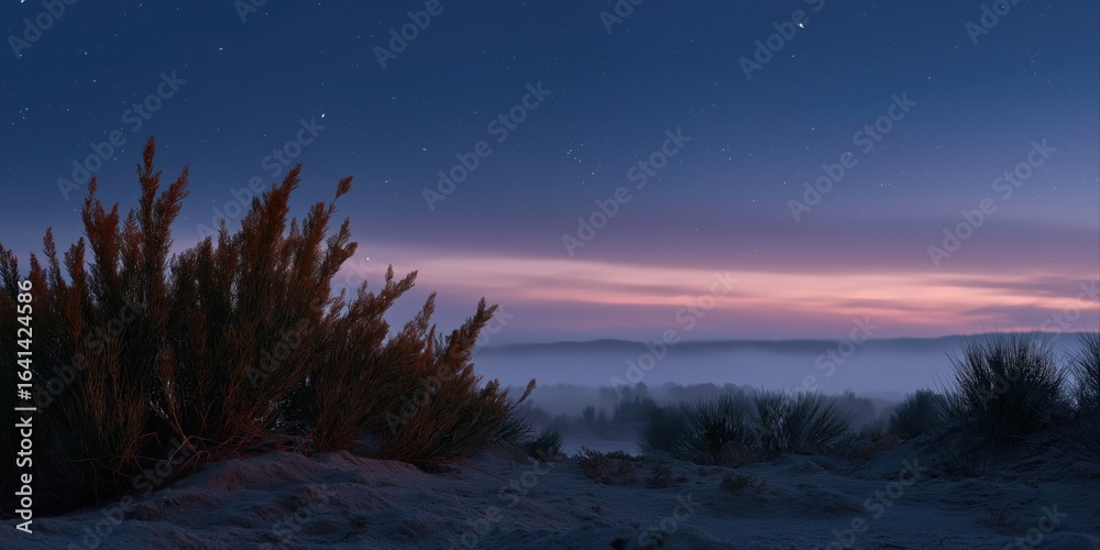 Fototapeta premium Serene desert night sky with starry horizon and soft twilight glow