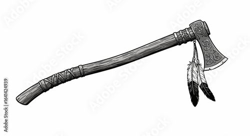 Feathered Ceremonial Tomahawk Vector Illustration
