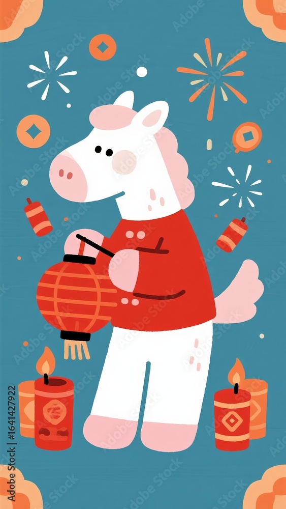 Naklejka premium Cartoon Chinese Zodiac Horse Spring Festival Illustration