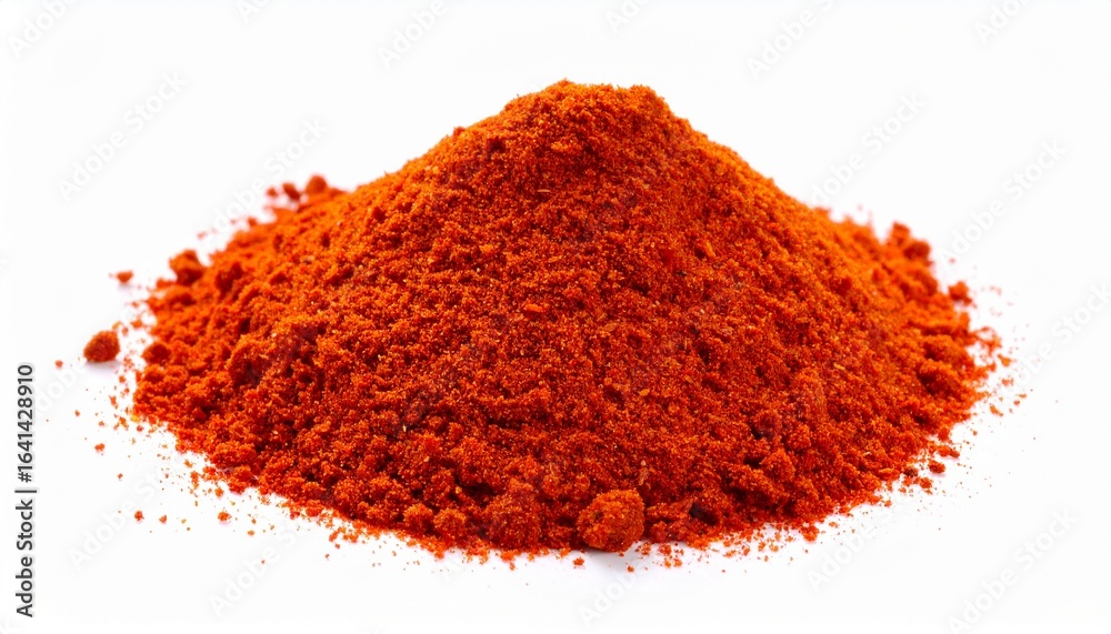 Detailed Close-up of Paprika Powder Pile on Isolated White Background Detailed Close-up of Paprika Powder Pile on Isolated White Background