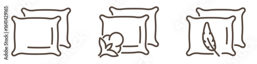 Pillows linear icons set with cotton and feather symbol isolated on transparent background. Bed linen linear icon. Simple pillows. Perfect for illustrating comfort, sleep, relaxation. Editable stroke.