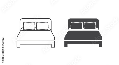 Bed Icon in Outline and Solid Style