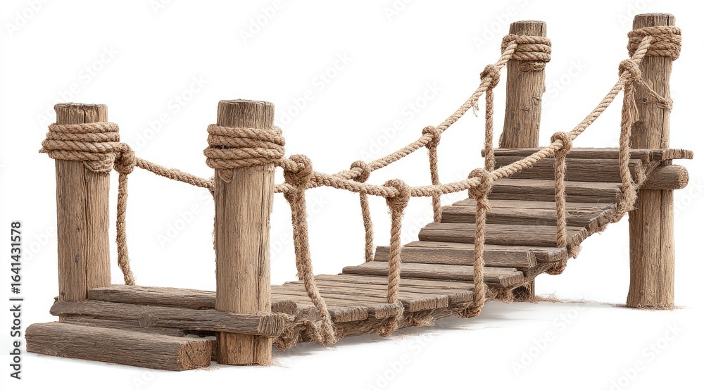Fototapeta premium Rustic wooden bridge with rope railing